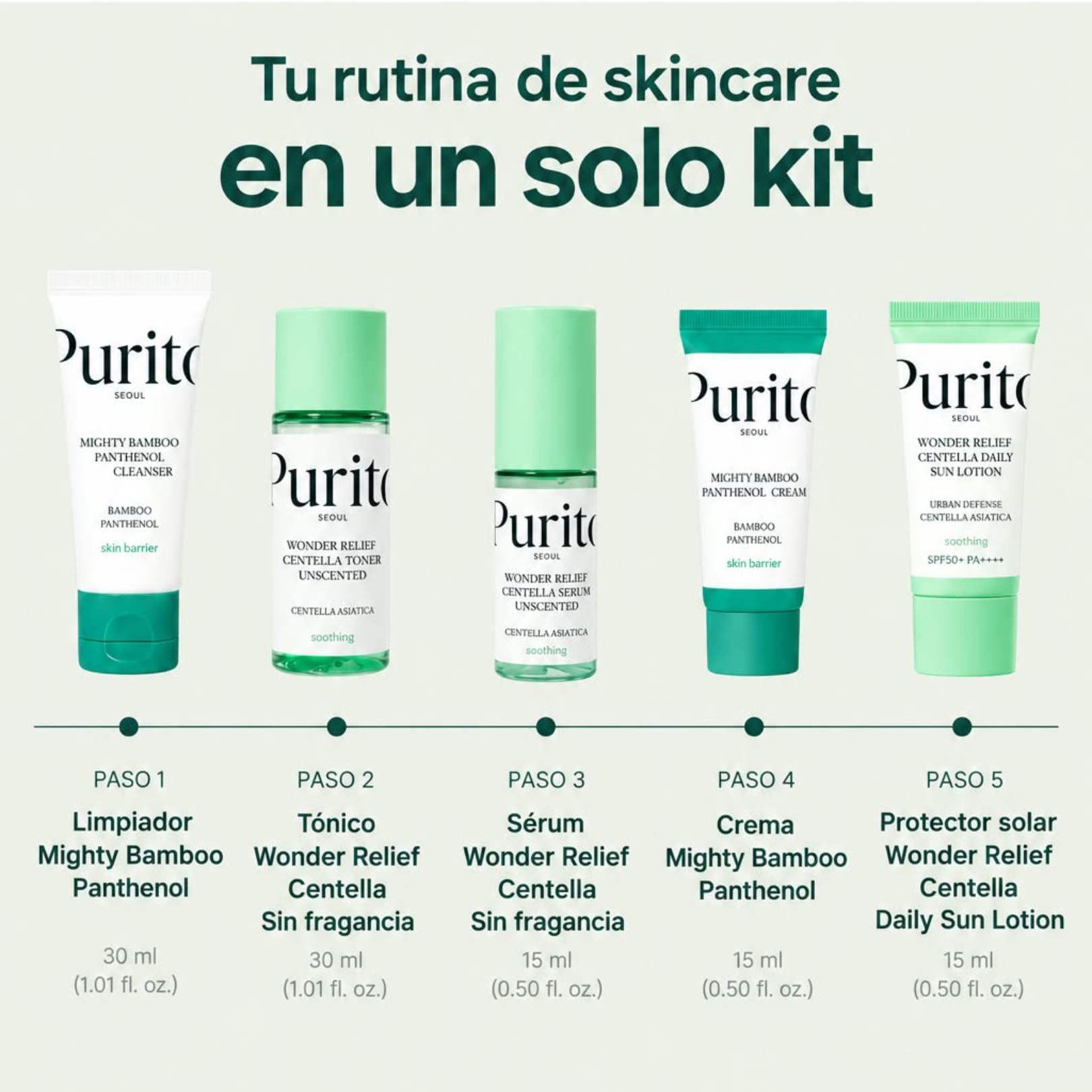 Purito Seoul Best Kit - Kit de viaje de 5 pasos de Purito - Imagen 2